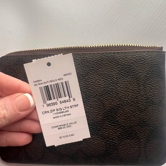 Coach Walnut and Bold Red Zip Wristlet NWT - Picture 2 of 6